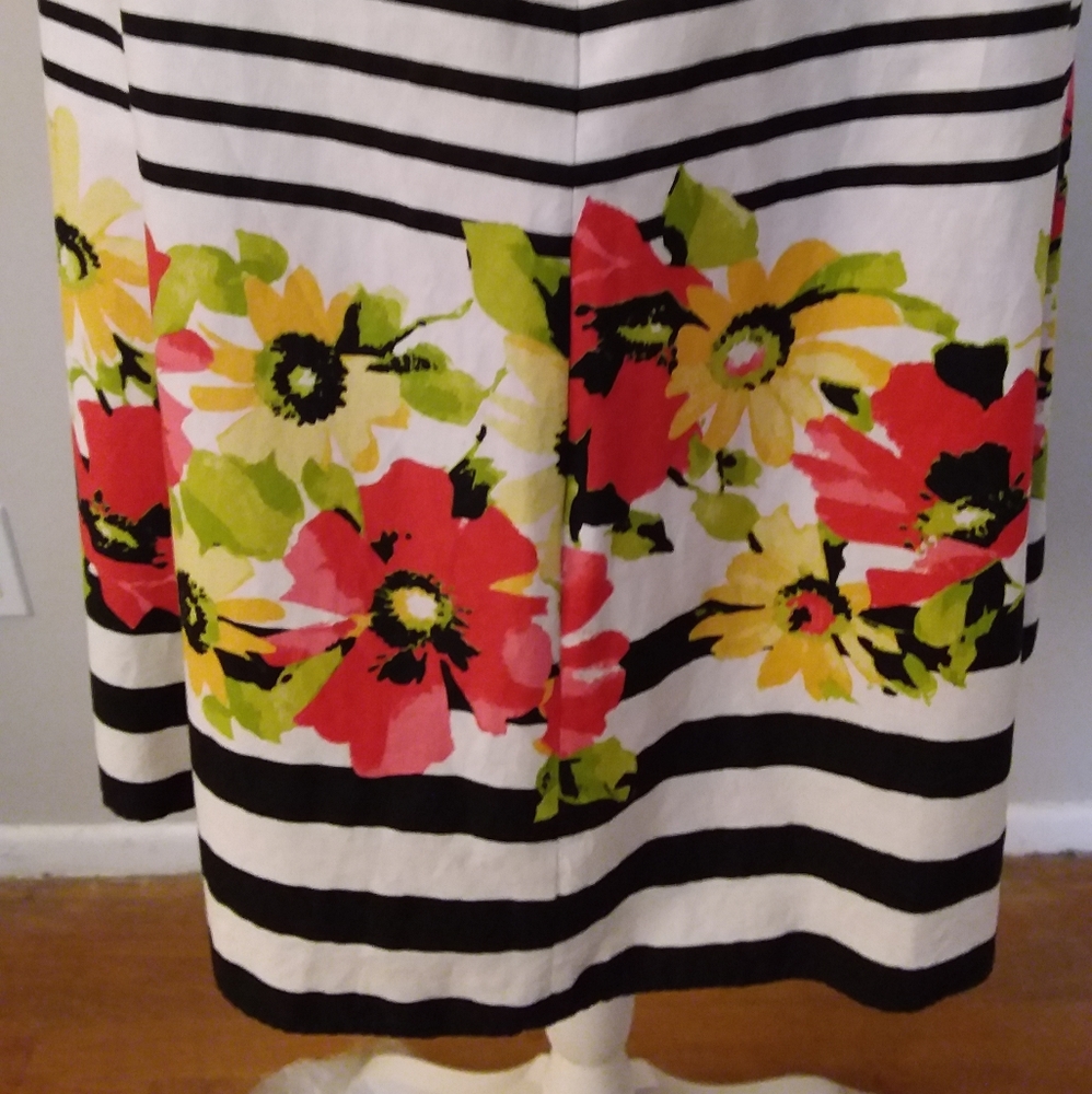 R&K Original Black/White Stripe Dress with Flowers - Picture 8 of 10